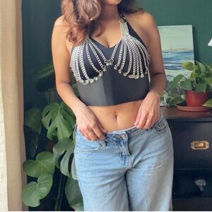 Black and Silver Chain Bra Top